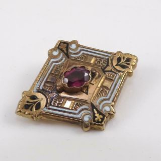 Vtg Victorian Gold Filled Purple Amethyst White Enamel Antique Pin Brooch Qye4