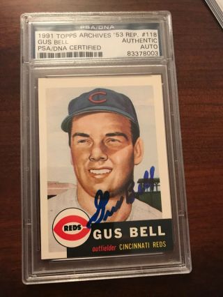 1991 Topps Archives Gus Bell Signed Psa Rare All Star Reds Hall Of Fame