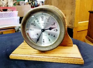 Vintage Large Bell Clock Co.  Ships Bell Clock Awesome Key Wind Runs & Chimes