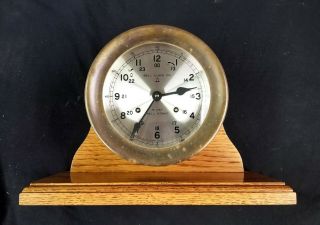 Vintage Large Bell Clock Co.  Ships Bell Clock Awesome Key Wind Runs & Chimes 5