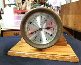Vintage Large Bell Clock Co.  Ships Bell Clock Awesome Key Wind Runs & Chimes 8