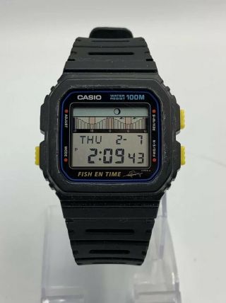 Rare Vintage Casio Ft 100w Fish En Time Moon Graph Fishing Digital Watch