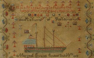 MID 19TH CENTURY WELSH SAILING SHIP SAMPLER BY MARGRET EVANS AGED 13 - 1847 10
