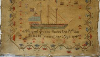 MID 19TH CENTURY WELSH SAILING SHIP SAMPLER BY MARGRET EVANS AGED 13 - 1847 3