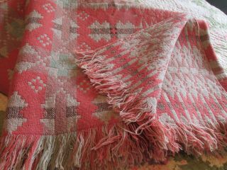 Vintage Welsh Tapestry Blanket - Brynkir Woollen Mill - Coral Pink & Seaspray