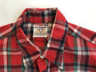 Vintage 50’s LEVIS Western Short Horn Slant Pocket Snap Western Shirt Plaid S/M 8