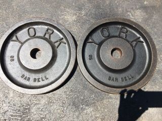 Vintage York Barbell Milled 35 Lb Olympic Weight Plates 1 Pair