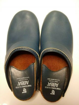 RARE ABBA TRETORN Wooden Clogs Blue Leather Vintage 1970 ' s Sweden Sz 37 US7 - 7.  5 8