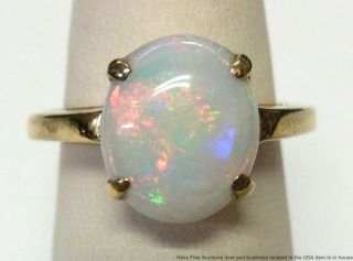Vintage 14k Gold Natural Australian Opal Ring 1.  90ct Great Play Of Color Sz 4.  5