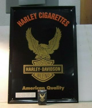 Vintage 1994 Harley Davidson Cigarette Metal Sign 21 1/2 X 17 1/4 " & Full Pack