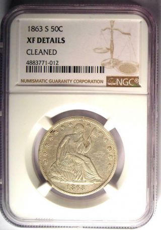 1863 - S Seated Liberty Half Dollar 50C - NGC XF Details - Rare Civil War Coin 2