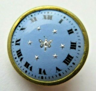Incredible Rare Antique Vtg Glass In Metal Button Clock W/ Foil Butterfly Stars