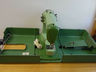 Vintage Elna Green Sewing Machine Metal Case Swiss 722010