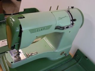 Vintage Elna Green Sewing Machine Metal Case Swiss 722010 4