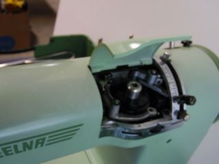 Vintage Elna Green Sewing Machine Metal Case Swiss 722010 5
