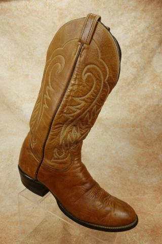 Vtg Tony Lama Black Label Brown Leather Pull On Western Cowboy Boots Mens 11d Us