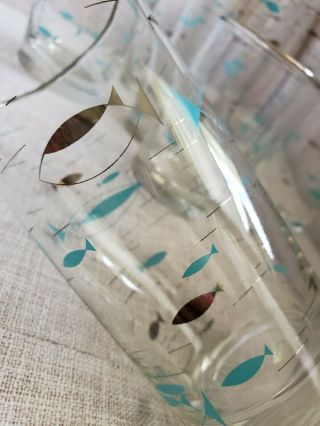 Set Of 10 Vintage Libbey Retro Mid Century Modern Atomic Fish Glasses Tumblers
