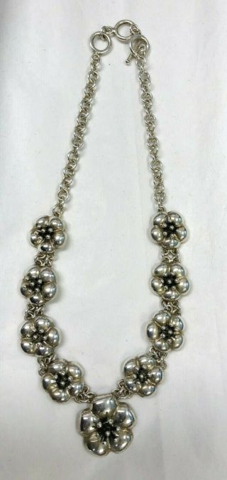 Vintage Mexico Cii.  925 Sterling Silver Hibiscus Necklace 73.  71g Rare
