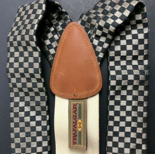 Vintage Trafalgar Suspenders Braces Checkered Plaid Black Silver Collectible