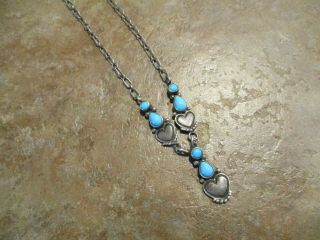 18 " Fine Vintage Navajo Sterling Silver Turquoise Heart Necklace