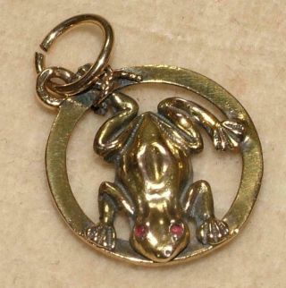 Rare Vintage / Antique 14ct Gold Gem Set Frog Charm