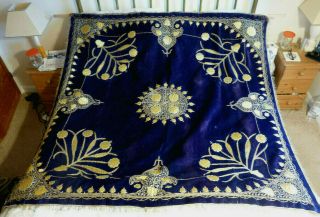 Vintage Large Opulent Embroidery Velvet Throw Wall Hanging Quilt 65 " Gold Purple