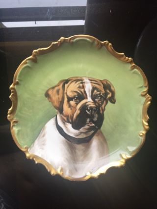 Limoges Hand Painted Flambeau Portrait Hunting Dog Charger Plate Platter Signed