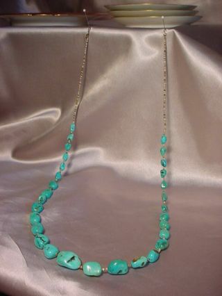 Vintage Native American Indian Long Turquoise & Heishe Necklace