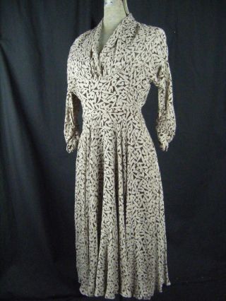 Vtg 40s Brown/taupe Eyelet Lace Semi - Sheer Dress - Bust 36/s - M