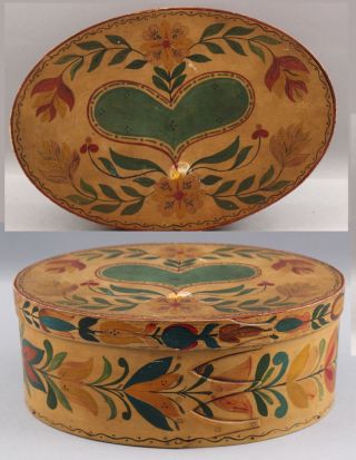 Antique Authentic 19thc Shaker Pantry Box W/ Early 20thc Folk Art Paint Design