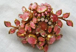 Vintage Miriam Haskell Pink Crystal Pin Brooch 3 " X 2 "
