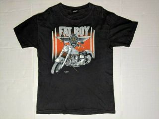 Vintage Harley Davidson Fat Boy 3d Emblem 1990 T - Shirt Mens L Black Vtg 90s Usa