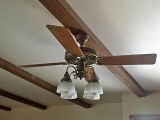 Vintage Hunter Ceiling Fan 52 " Brown & Brass Made In U.  S.  A