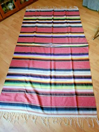 Vintage Mexican Saltillo Blanket - Cactus Fiber - Serape - Striped With Fringe