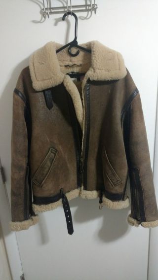 Vintage Mens Sz 44 Raf Type Schott Bros Sheepskin Bomber Coat Jacket Usa