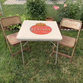 Vintage Corona Metal Table & 2 Chairs Complete Set 30x30 Mexican