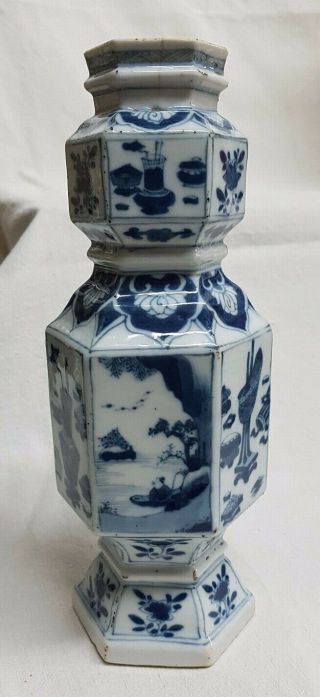 Antique Chinese Porcelain Blue & White Hexagonal Vase H 27,  8 Cm
