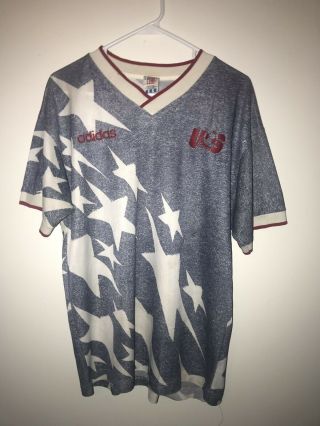 Vintage 1994 Adidas Usa World Cup Soccer Jersey Team Usa Rare Denim Kit Stars Lg