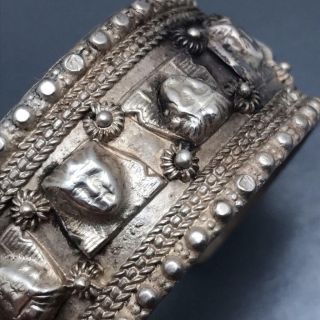 Antique Egyptian Revival Silver Pharaoh Head Cuff Bracelet Bangle