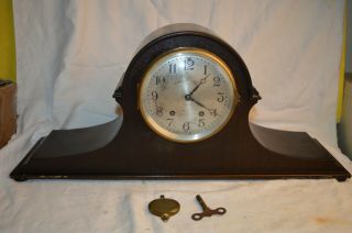 Vintage Seth Thomas Tambour Mantle Clock Wood Case Key 8 Day Mantel Gong