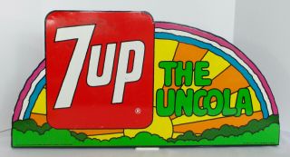 Vintage 1971 7 - Up The Uncola Metal Flange Sign Stout Rainbow Sunburst 1970s 7 Up