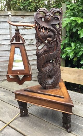 Old Early Mid 20th Century Chinese Exotic Carved Wood Dragon Table Lamp