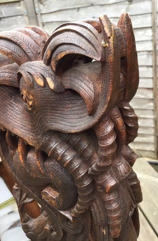 Old Early Mid 20th Century Chinese Exotic Carved Wood Dragon Table Lamp 3