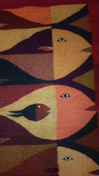 Vintage Mexican Zapotec Fish Eye Wool Rug Loom Wall Hanging Blanket Decor 6