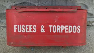 Vintage Railroad Fusees & Torpedos Red Metal Storage Box