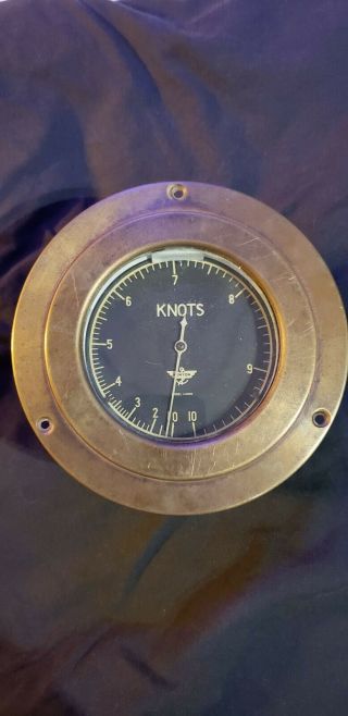 Vtg Kenyon Marine 1 - 1000 6 - 3/4 " 0 - 10 Knots Brass Knotmeter Gauge Meter Shipwreck