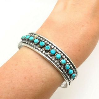 Old Pawn Vintage 925 Sterling Silver Turquoise Gemstone Tribal Cuff Bracelet