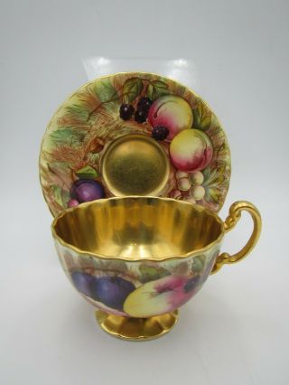Vintage Aynsley England Bone China " Orchard Fruits " Gold Cup & Saucer Set
