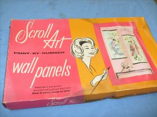 Vintage 1963 Paint By Number Pbn Scroll Art Wall Panels Sa - 2 Orientals - Asian