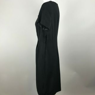 Vtg 40s 50s Womens Black Rayon Short Sleeve Sheath Dress Beaded Neckline Large 5